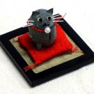 "Cocoon Doll" Japanese Hand Made  Gray Cat on Zabuton