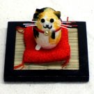 "Cocoon Doll" Japanese Hand Made Yellow Cat on Zabuton