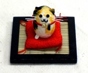 "Cocoon Doll" Japanese Hand Made Yellow Cat on Zabuton