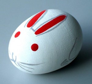 Sitting Wooden Rabbit handmade by Kokeshi Doll Artist