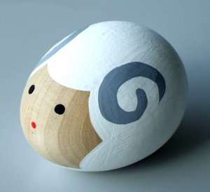 Sitting Wooden Sheep handmade by Kokeshi Doll Artist