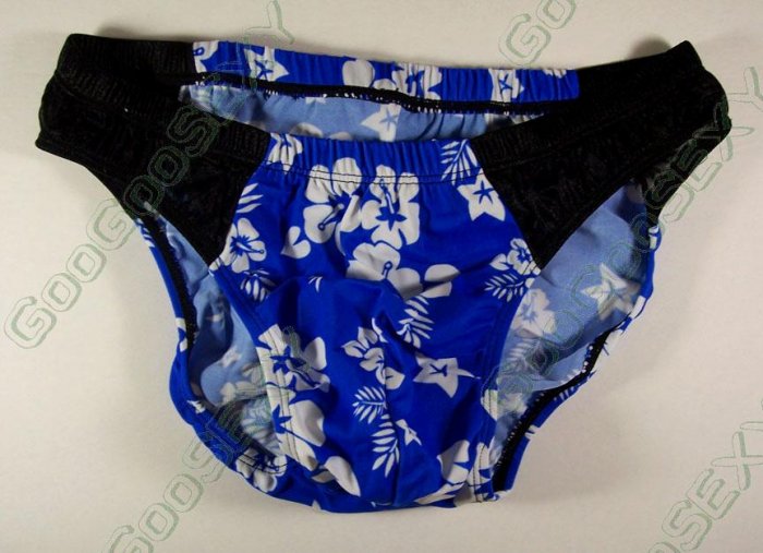 Ra362 Hot Men Bikini Briefs Swimwear Hawaiian Topical Flowers Blue