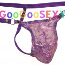 K41004 Hot Men Sexy String Pouch Thong LACE PURPLE M