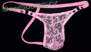 K41004 Hot Men Sexy String Pouch Thong LACE PINK M