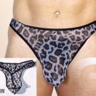 N3012 Leopard Print HOT MEN MESH THONG Semi SEE-THRU gray