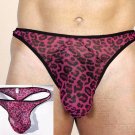 N3012 Leopard Print HOT MEN MESH THONG Semi SEE-THRU rose