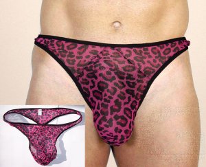N3012 Leopard Print HOT MEN MESH THONG Semi SEE-THRU rose
