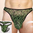 N3012 Leopard Print HOT MEN MESH THONG Semi SEE-THRU green