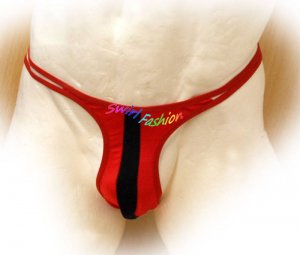 K333 HOT SEXY MEN MINI POUCH THONG Patchwork 2-Color red+black