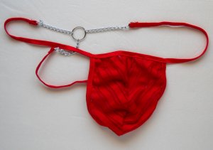 K1011 HOT SEXY MEN STRING THONG C-Thru Stripes POUCH Red