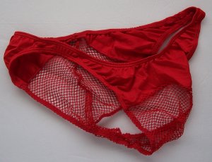 K1553 HOT SEXY MEN BIKINI FISHNET C-THRU POUCH & BACK Red