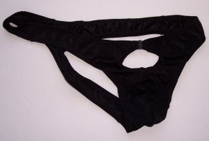 K329A HOT SEXT MEN SWIM THONG w/ Hole & Clips Closure Black