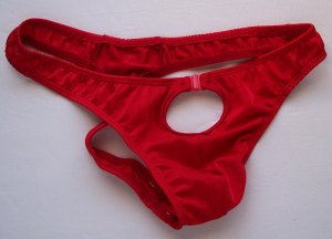 K329A HOT SEXT MEN SWIM THONG w/ Hole & Clips Closure Red