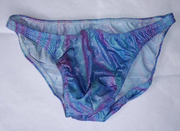 K318 HOT MEN SEXY SWIMWEAR KNIT BIKINI Purple/Blue print w/ silver dots