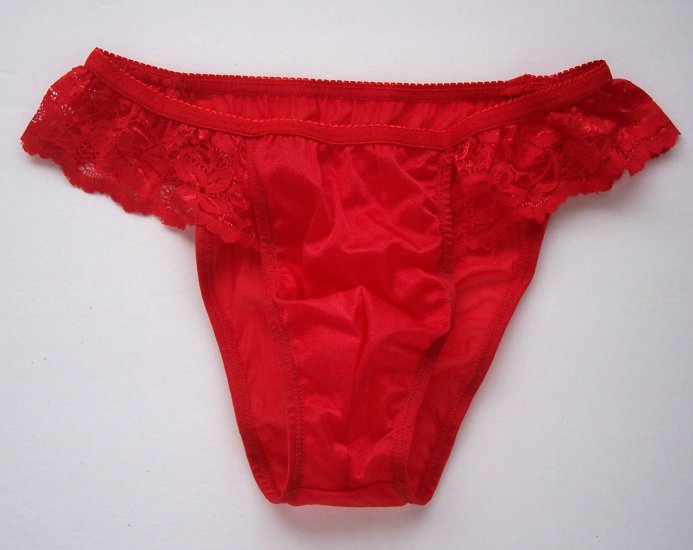 RC447 Men Skimpy Pouch Bikini Sheer Lace Side Rio Back RED