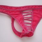 K347 HOT SEXY MEN C-Thru Thong Crotch Hole Front Open Rose Fuchsia