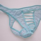 K347 HOT SEXY MEN C-Thru Thong Crotch Hole Front Open LtBlue