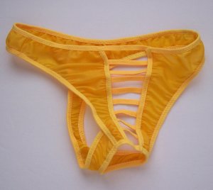 K347 HOT SEXY MEN C-Thru Thong Crotch Hole Front Open Gold