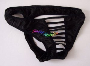 K347 HOT SEXY MEN C-Thru Thong Crotch Hole Front Open Black