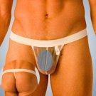 H140 HOT MENs C-THRU SHEER POUCH STRING POSING THONG white