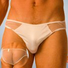 H341 MEN BIKINI sheer side back Soft shiny Pouch White