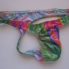 K326C HOT MEN SKIMPY POUCH THONG Metallic Silver Dots Green/pink