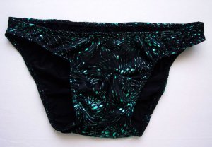 R1711 HOT MEN STRING BIKINI Metallic Dots Printed Black Green-swirls