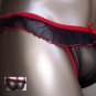 RC4467 Men String Bikini Ruffle Mesh Red Trim Black