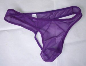 N3012 HOT MEN T-BACK THONG MESH NET SEMI C-THRU Violet