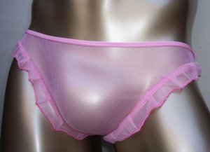 R466 HOT SEXY MEN MESH T-BACK THONG C-thru Ruffle Pink
