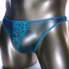 H1543 MENs Bikini Rio Back C-thru Sheer Lace Turq Blue