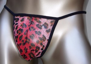 GM006 String Thong Leopard Printed Mesh Posing Pouch Red