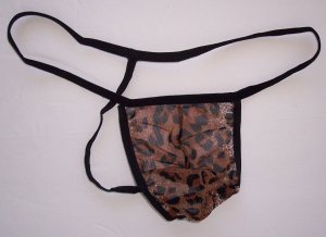 GM006 String Thong Leopard Printed Mesh Posing Pouch Brown