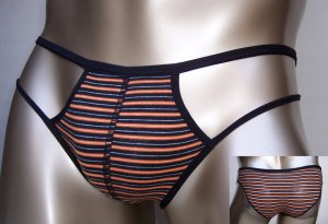 N3619 HOT SEXY MENs String Bikini Striped Small Pouch orange/white/black