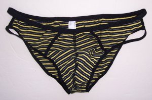 N3619 HOT SEXY MENs String Bikini Striped Small Pouch yellow/white/black