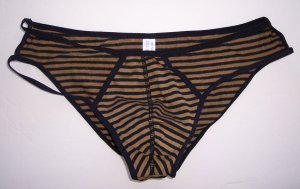 N3619 HOT SEXY MENs String Bikini Striped Small Pouch brown/black