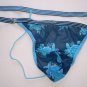 G225 Mens String Thong Mesh Posing Pouch Floral Printed Blue