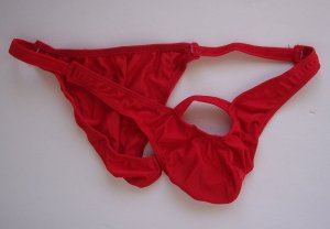 K443 MEN STRING BIKINI CONTOURED HOLE POUCH RIO BACK red