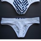 N23 Hot Men Thong Cotton Spandex Stripes Print Pouch Low Rise Blue M L