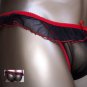 RC4467 Men String Bikini Ruffle Mesh Red Trim Black