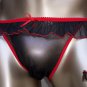 RC4467 Men String Bikini Ruffle Mesh Red Trim Black