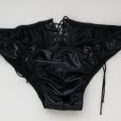 R367 Hot Sexy Mens Wetlook Pleather Black Low Rise Bikini Lace-up