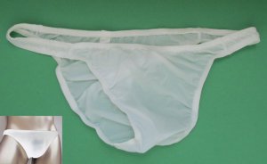 R132 Mens Sexy Micro Bikinis Mini Flat Front Soft Smooth Silky Tricot Knit White