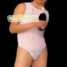 R430 Hot Mens Bodysuit C-thru Stripes Knit white