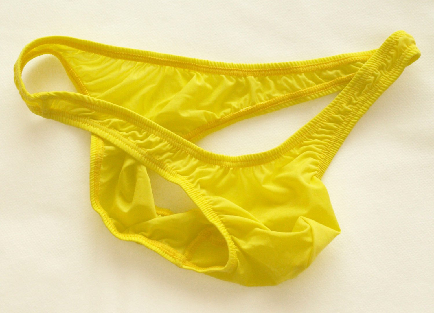 K419 Mens Sexy MINI Tanga Bikini Soft Smooth Silky Tricot Knit yellow