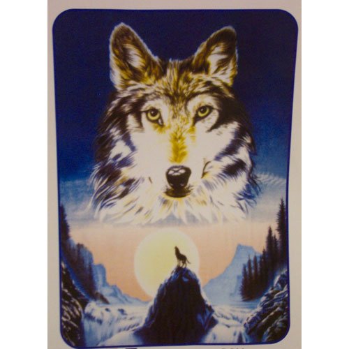 Large Wolf Head Indian Back Colorful Mountain Trees Moon Queen Mink Style Blanket