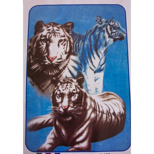 Three White Black Strip Big Cat Tiger Queen Mink Style Blanket