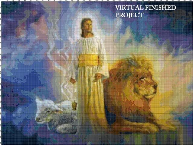 Jesus ~ The Lion And The Lamb Cross Stitch Pattern Bible Etp