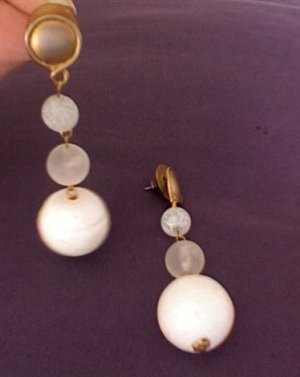 White Ball  Dangle Earrings