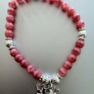 Silver Swarovski Crown Pink Bead Bracelet